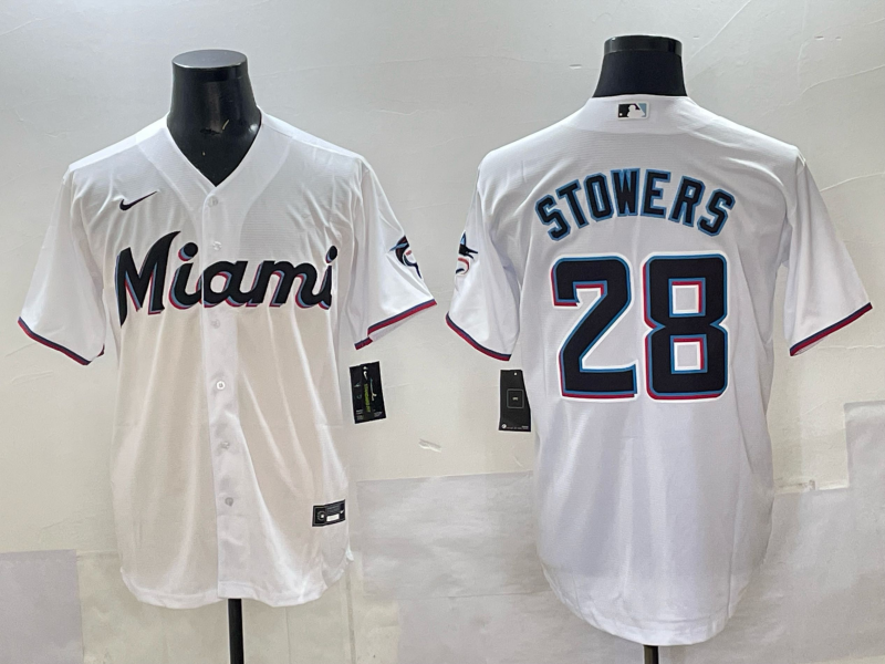 2025 Miami Marlins #28 Stowers white Nike MLB Jersey 001
